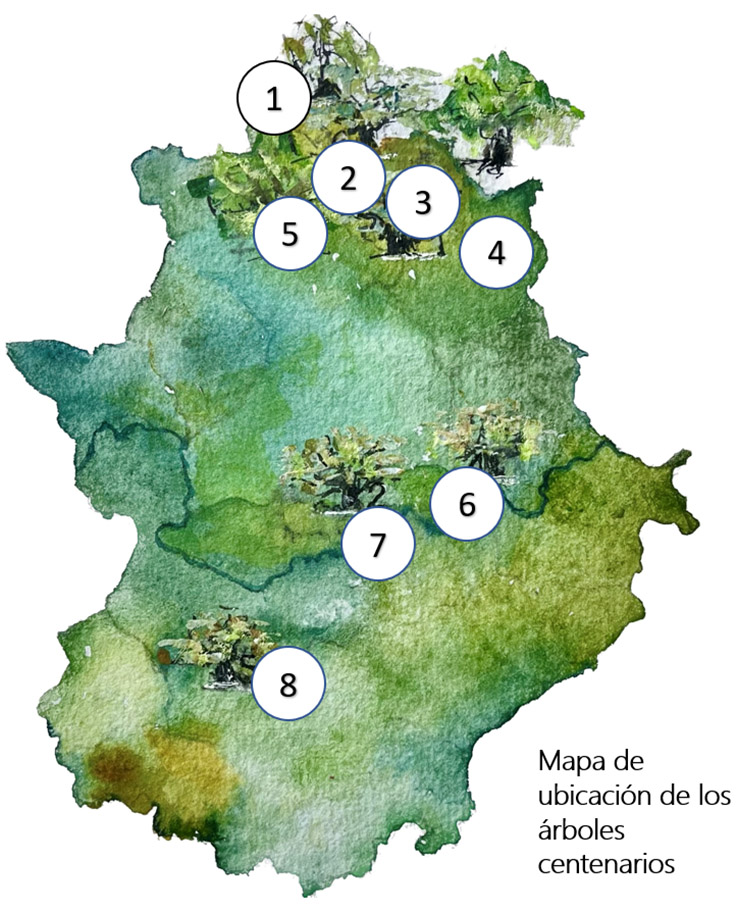 Mapa árboles singulares Extremadura